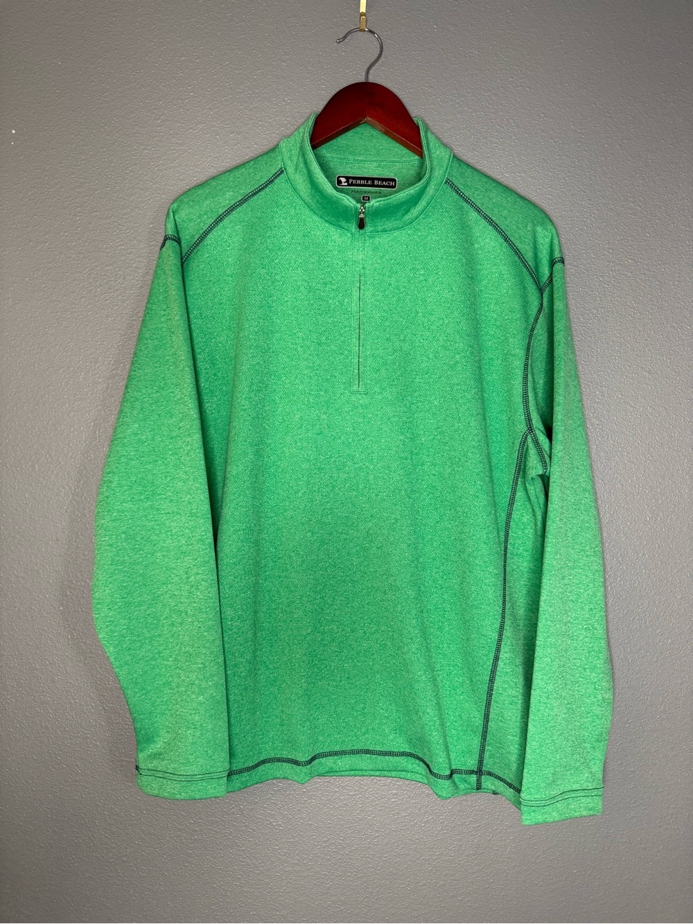 Pebble Beach Performance Men’s M Green Heather 1/4 Zip Golf Pullover